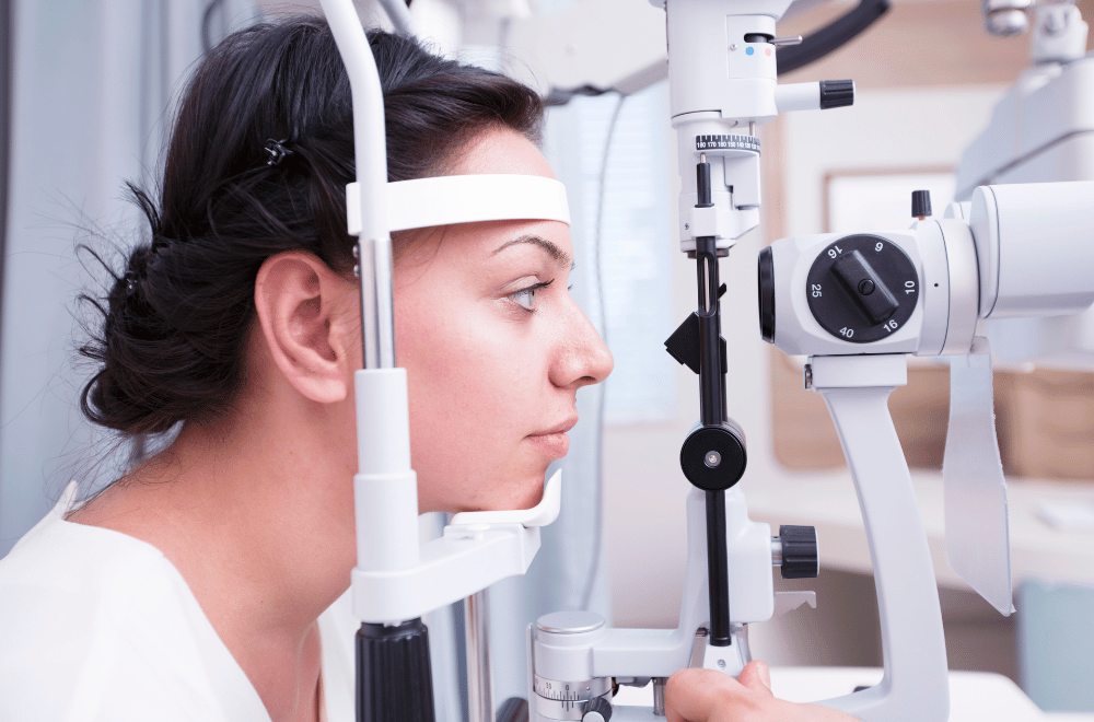 Woman getting an eye exam